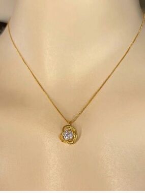 Fifth Avenue Interlocking Knot  CZ Gold Tone Pendant Necklace
